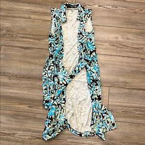 Diane Von Furstenberg Black & Turquoise Floral Long Sleeve Dress